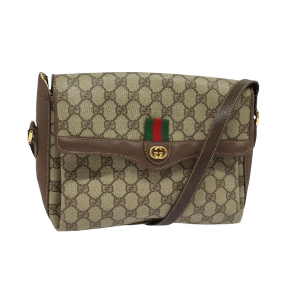 GUCCI GG Supreme Web Sherry Line Bag PVC Beige Gold 164 02 084 Auth ep9049
