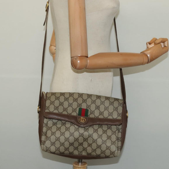 GUCCI GG Supreme Web Sherry Line Bag PVC Beige Gold 164 02 084 Auth ep9049