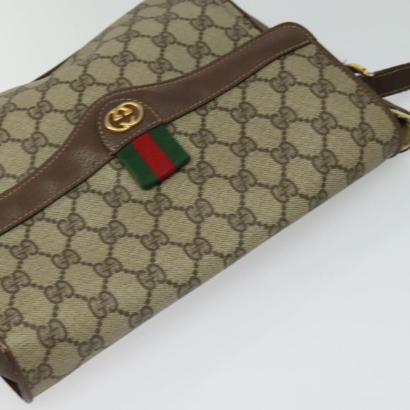 GUCCI GG Supreme Web Sherry Line Bag PVC Beige Gold 164 02 084 Auth ep9049