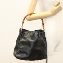GUCCI Bamboo Hand Bag Leather Black Gold 001 0166 Auth ep9050-21