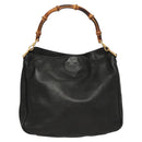 GUCCI Bamboo Hand Bag Leather Black Gold 001 0166 Auth ep9050-13