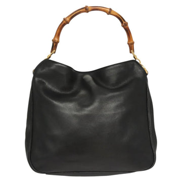 GUCCI Bamboo Hand Bag Leather Black Gold 001 0166 Auth ep9050 - 0