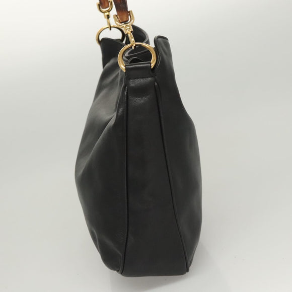 GUCCI Bamboo Hand Bag Leather Black Gold 001 0166 Auth ep9050