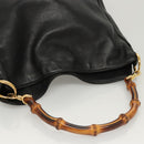 GUCCI Bamboo Hand Bag Leather Black Gold 001 0166 Auth ep9050-6