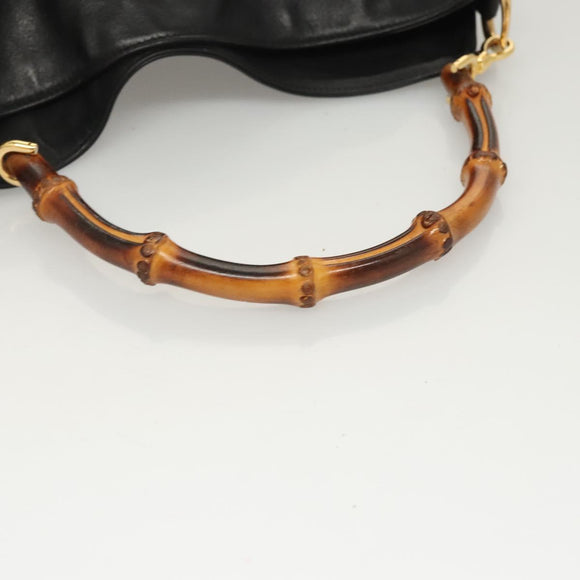 GUCCI Bamboo Hand Bag Leather Black Gold 001 0166 Auth ep9050