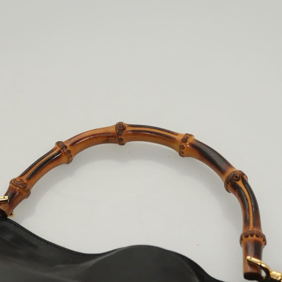GUCCI Bamboo Hand Bag Leather Black Gold 001 0166 Auth ep9050