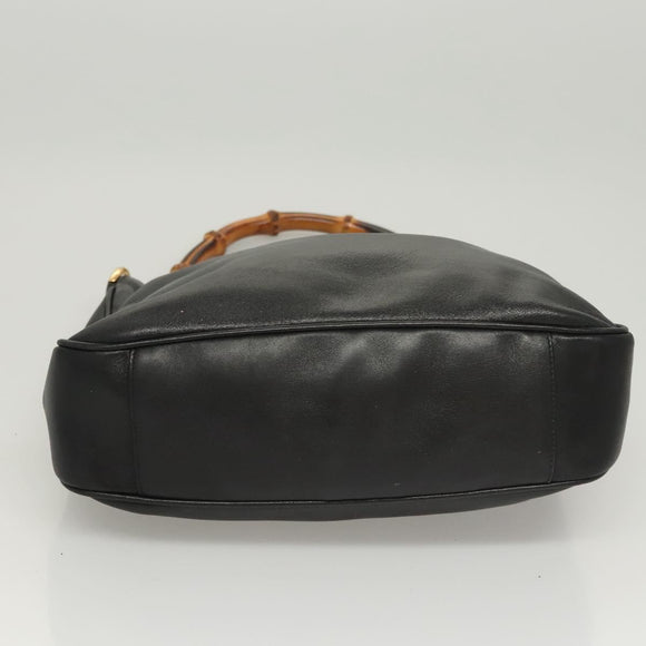 GUCCI Bamboo Hand Bag Leather Black Gold 001 0166 Auth ep9050