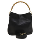 GUCCI Bamboo Hand Bag Leather 2way Black Gold 001 1638 Auth ep9053-1