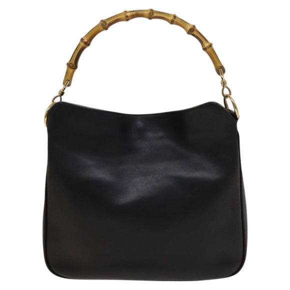 GUCCI Bamboo Hand Bag Leather 2way Black Gold 001 1638 Auth ep9053