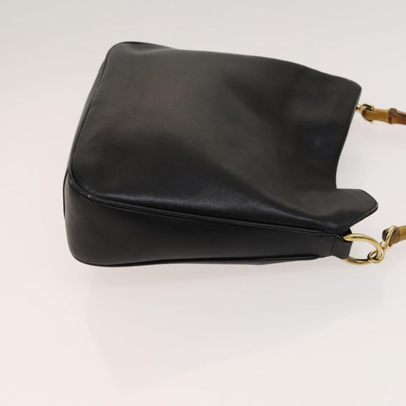 GUCCI Bamboo Hand Bag Leather 2way Black Gold 001 1638 Auth ep9053