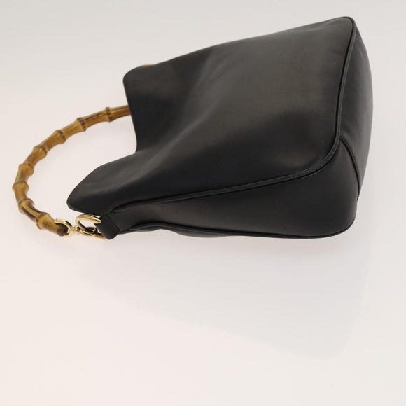 GUCCI Bamboo Hand Bag Leather 2way Black Gold 001 1638 Auth ep9053