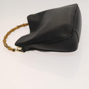 GUCCI Bamboo Hand Bag Leather 2way Black Gold 001 1638 Auth ep9053-4