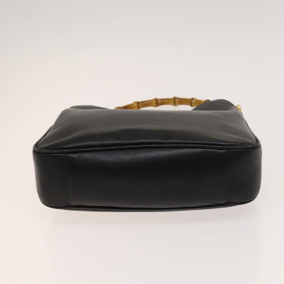 GUCCI Bamboo Hand Bag Leather 2way Black Gold 001 1638 Auth ep9053