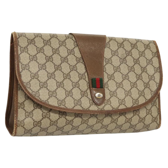 GUCCI GG Supreme Web Sherry Line Clutch Bag PVC Beige 89 01 031 Auth ep9056