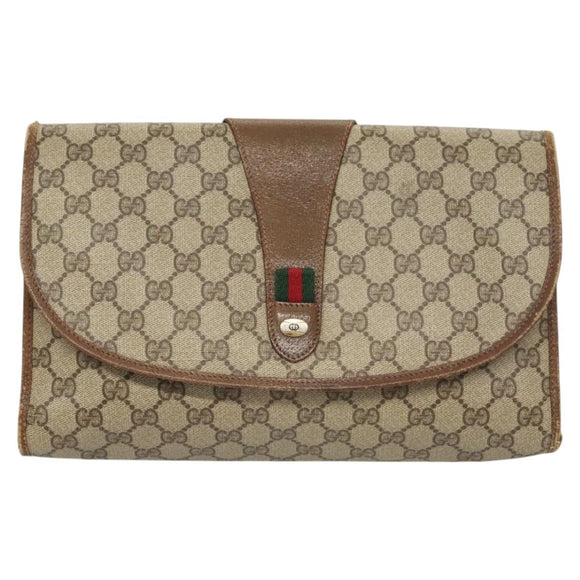 GUCCI GG Supreme Web Sherry Line Clutch Bag PVC Beige 89 01 031 Auth ep9056
