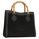 GUCCI Bamboo Hand Bag Suede Black Gold Auth ep9059-1