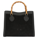 GUCCI Bamboo Hand Bag Suede Black Gold Auth ep9059-13