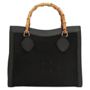 GUCCI Bamboo Hand Bag Suede Black Gold Auth ep9059-2
