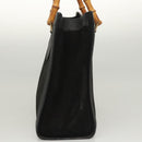 GUCCI Bamboo Hand Bag Suede Black Gold Auth ep9059-3