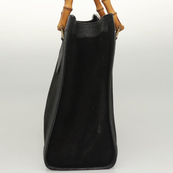 GUCCI Bamboo Hand Bag Suede Black Gold Auth ep9059