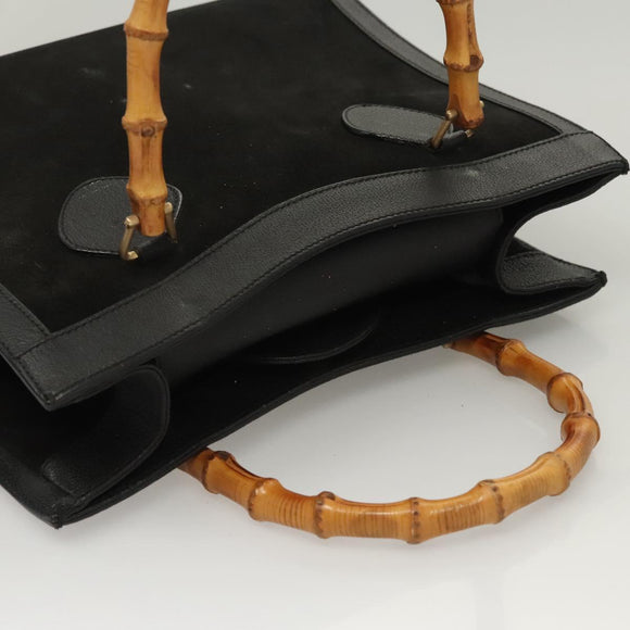 GUCCI Bamboo Hand Bag Suede Black Gold Auth ep9059