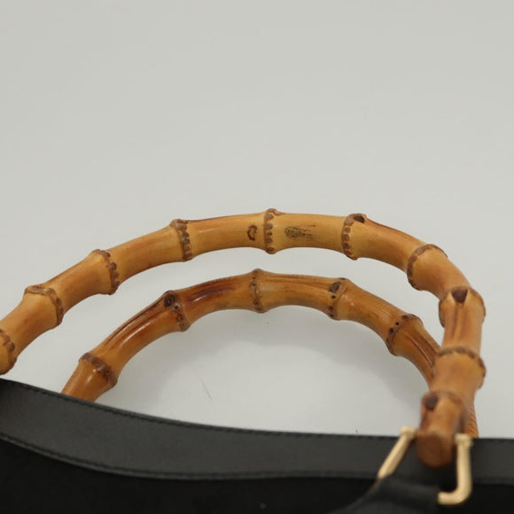 GUCCI Bamboo Hand Bag Suede Black Gold Auth ep9059