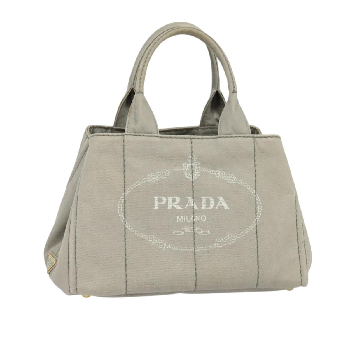 PRADA Canapa MM Hand Bag Canvas Gray Gold Auth ep9063 | Brand