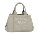 PRADA Canapa MM Hand Bag Canvas Gray Gold Auth ep9063-1