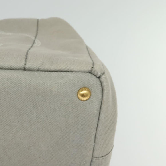 PRADA Canapa MM Hand Bag Canvas Gray Gold Auth ep9063