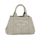 PRADA Canapa MM Hand Bag Canvas Gray Gold Auth ep9063-13