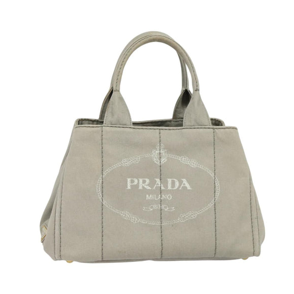 PRADA Canapa MM Hand Bag Canvas Gray Gold Auth ep9063