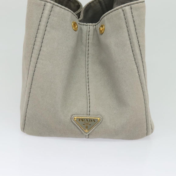 PRADA Canapa MM Hand Bag Canvas Gray Gold Auth ep9063
