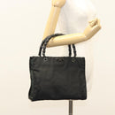 GUCCI Bamboo Hand Bag Nylon Black Silver 032 1016 Auth ep9066-27