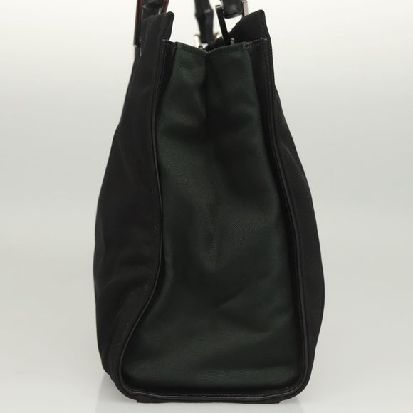 GUCCI Bamboo Hand Bag Nylon Black Silver 032 1016 Auth ep9066