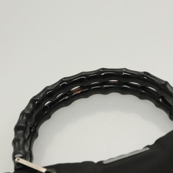 GUCCI Bamboo Hand Bag Nylon Black Silver 032 1016 Auth ep9066
