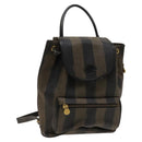FENDI Pecan Canvas Backpack PVC Brown Black gold Auth ep9067-1
