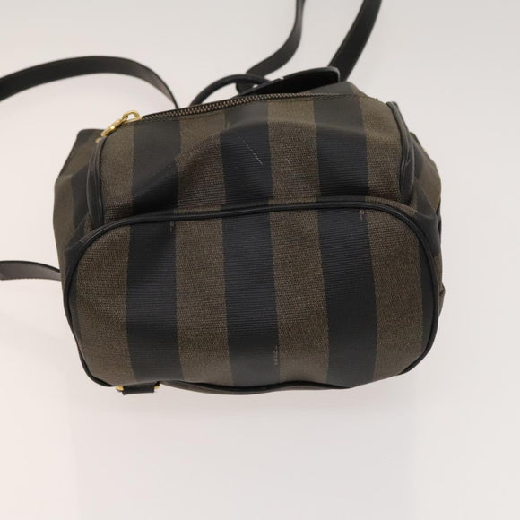 FENDI Pecan Canvas Backpack PVC Brown Black gold Auth ep9067