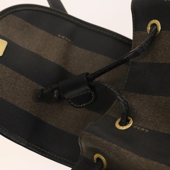 FENDI Pecan Canvas Backpack PVC Brown Black gold Auth ep9067