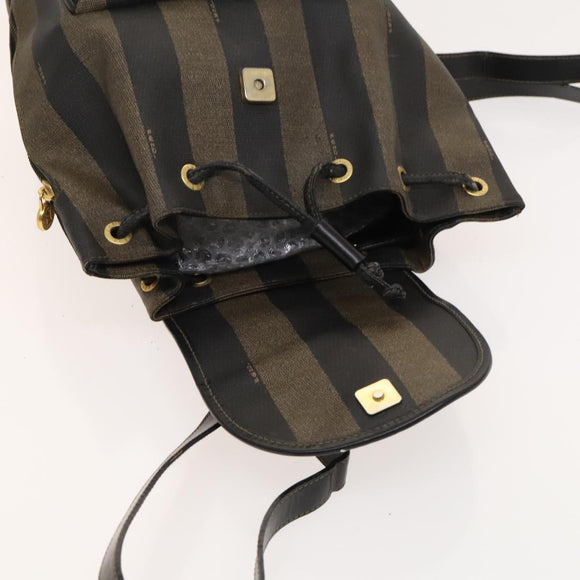 FENDI Pecan Canvas Backpack PVC Brown Black gold Auth ep9067