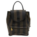 FENDI Pecan Canvas Backpack PVC Brown Black gold Auth ep9067-13