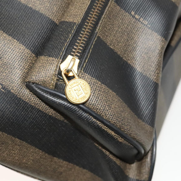 FENDI Pecan Canvas Backpack PVC Brown Black gold Auth ep9067