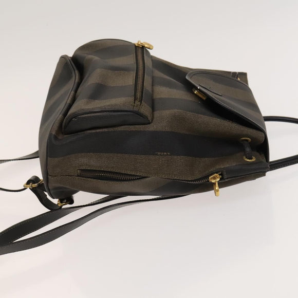 FENDI Pecan Canvas Backpack PVC Brown Black gold Auth ep9067