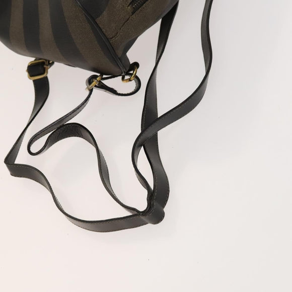 FENDI Pecan Canvas Backpack PVC Brown Black gold Auth ep9067