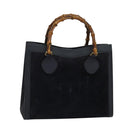 GUCCI Bamboo Hand Bag Suede Navy Gold 002 1186 0260 Auth ep9069-1