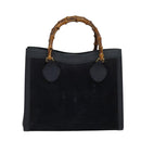 GUCCI Bamboo Hand Bag Suede Navy Gold 002 1186 0260 Auth ep9069-13