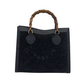 GUCCI Bamboo Hand Bag Suede Navy Gold 002 1186 0260 Auth ep9069 - 0