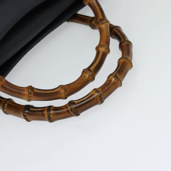 GUCCI Bamboo Hand Bag Suede Navy Gold 002 1186 0260 Auth ep9069