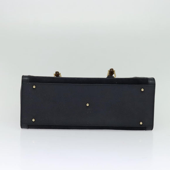 GUCCI Bamboo Hand Bag Suede Navy Gold 002 1186 0260 Auth ep9069