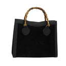 GUCCI Bamboo Hand Bag Suede Black Gold 002 1095 0260 Auth ep9070-1