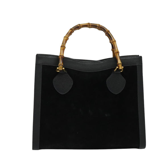 GUCCI Bamboo Hand Bag Suede Black Gold 002 1095 0260 Auth ep9070